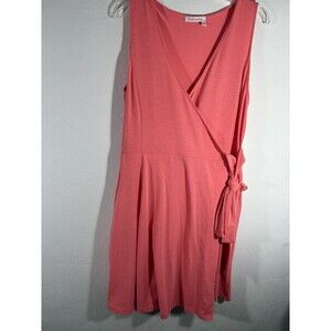 Fresh Produce XL Wrap Tie Dress Poppy Coral Sonia Stretchy Knit With Pockets